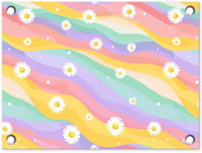 Tuinposter 40x30 cm - Tuindecoratie Madeliefjes - Kleurrijk - Pastel - Vrolijk - Poster voor in de tuin - Buiten decoratie - Schutting tuinschilderij - Tuindoek muurdecoratie - Wanddecoratie balkondoek