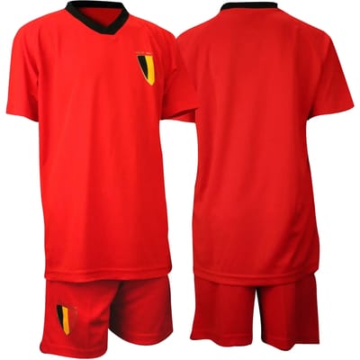 Voetbalset Supporter België - WK Rode Duivels voetbalbroek & shirt Junior - Rood/Zwart - 92