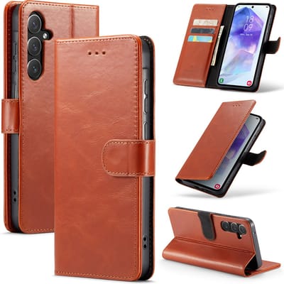 Casemania Echt Leren Hoesje Geschikt voor Samsung Galaxy A55 - Sienna Brown - Leer Wallet Bookcase - Portemonnee Telefoonhoesje met Pasjeshouder