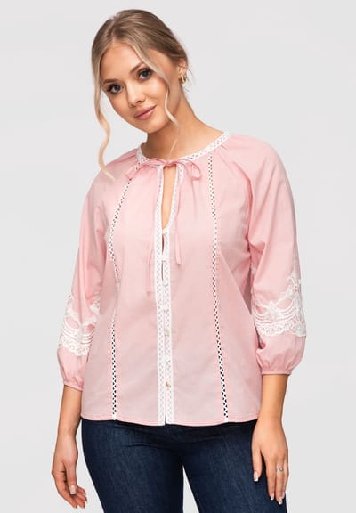 OMBRE Overhemd - Loose Fit - Katoen - Lange Mouw Roos S