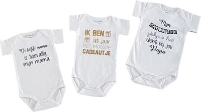 romper baby set met tekst jongen meisje korte mouw 3 stuks| liefste mama, favoriete plekje papa en ik ben het mooiste cadeautje dit jaar| maat 74-80