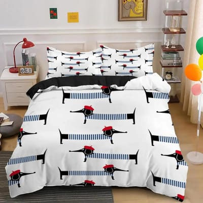 Teckel Dekbedovertrek Set Cartoon Stijl Teckels King Size Beddengoed Set voor Hondenliefhebbers Kinderen Tieners 23 stuks Eenpersoons Dekbedovertrek EU Single 135x200cm