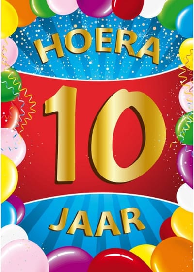 Bellatio Decorations Verjaardag deurposter - 2x - 10 jaar - multi - 59 x 84 cm - feestartikelen
