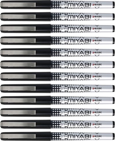 Penac Miyabi - Roller Ballpen - 0.7 mm - Vloeibare Ink - Zwart - 12 Stuks
