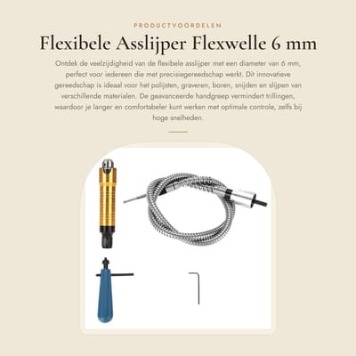 Dailygoods - Flexibele Asslijper - Flexwelle 6 mm - Vermoeidheid reducerend - Zwart - Voor polijsten en graveren - Geschikt voor boren en snijden