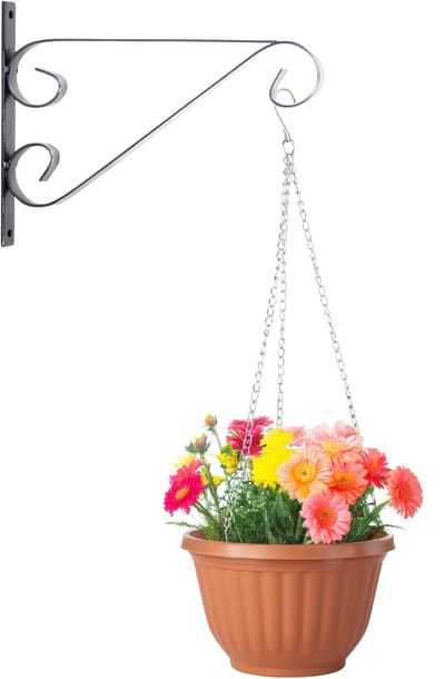 Hangpot + Muurhaak Imola - terracotta - D25 cm - kunststof - metaal - tuinaccessoires