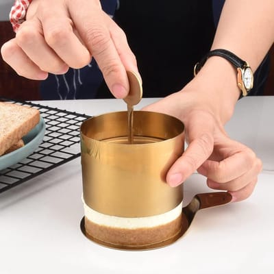 Dessertringen en dinerringen, taartringen met lifter en stamper, roestvrij staal, 6 dinerringen 7,5 cm, hoogte 5,5 cm, rond, goud