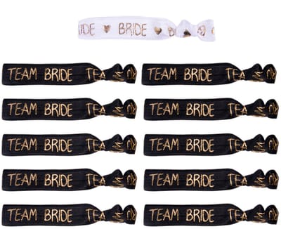 11-delige elastische armbanden set Bride wit en Team Bride Tribe zwart met goud - bruid - vrijgezellenfeest - bruid - trouwen - armband