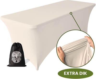 Tafelhoes Champagne / Beige – 180-183 x 75 x 75 cm - 2 Jaar Garantie - Extra Dik – Luxe Stretch Hoes Voor Klaptafel, Buffettafel, Partytafel, Tuin- & Campingtafel – Kras- en Kreukvrije Tafel Rok met Opbergtas - Kerst
