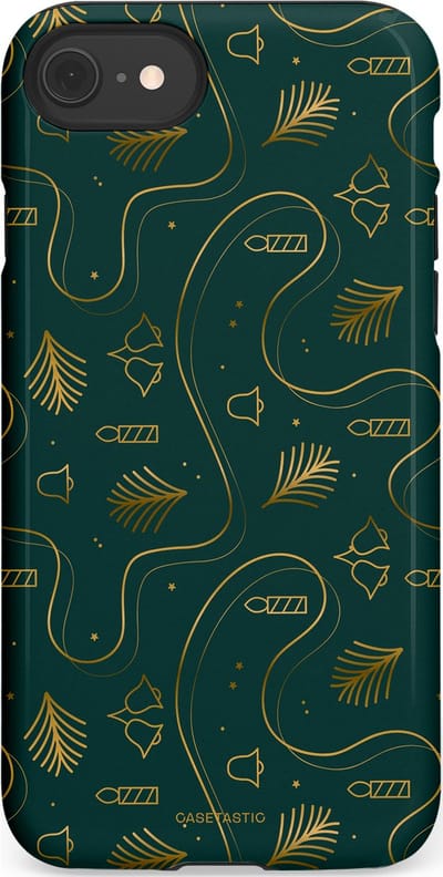 Casetastic hoesje geschikt voor Apple iPhone SE / Apple iPhone 7 / Apple iPhone 8 - Dubbellaagse bescherming - Groene kerst bellen en takken - Fashion Case - Donkergroen Donkergrijs Petrol