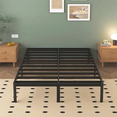 Metalen Bed 140x200cm met Ronde Poten - Jeugdbed met Lattenbodem in Zwart