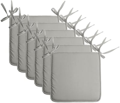 Stof Textile Home stoelkussens - 6x - lichtgrijs - 38 x 38 x 3 cm - voor binnen - touwtjes sluiting - zitkussens plat - vierkant