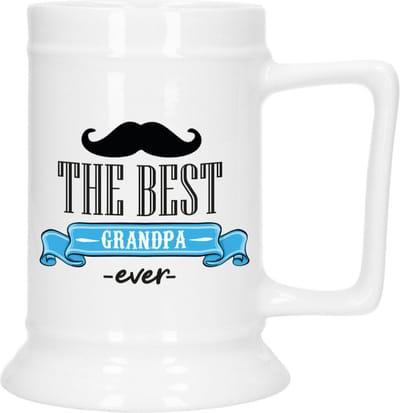 Bellatio Decoration Cadeau Bierpul voor opa - blauw - de beste opa - keramiek - 530 ml