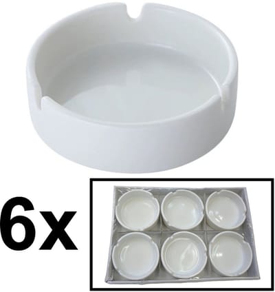 Decopatent - 6 Stuks Asbak Rond 10.4 Cm - Voordeelverpakking - Thuis / Horeca / Terras / Tafel Asbakken - Stapelbare Asbakken Set - Asbak voor Binnen en Buiten gebruik - Stijlvolle Keramiek Ronde Asbak - Afm: 10.4 x 10.4 x 3 Cm. - Kleur: WIT