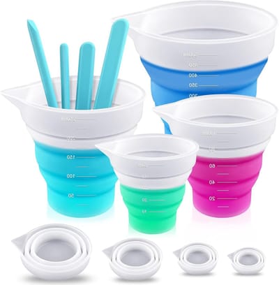 Mixbekers Set van 4 - Siliconen Maatbekers 50ml/100ml/250ml/500ml met Roerstaafjes voor DIY, Koken en Laboratoriumgebruik