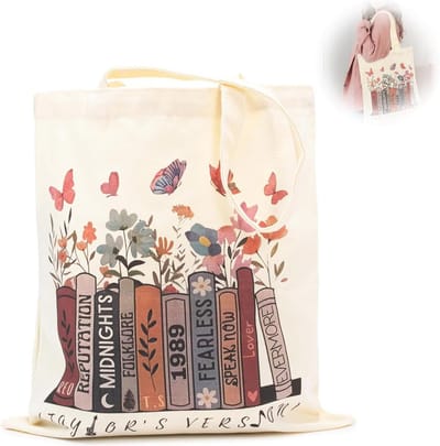 Lonimia Stoffen tas bedrukt, TS Album geïnspireerde draagtas dames, TS canvas tote bag stoffen tas esthetische draagtassen katoenen tas linnen tas cadeau muziekliefhebbers