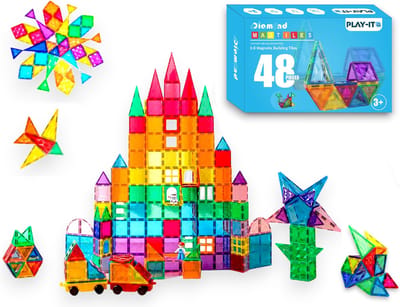 PLAY IT Magnetic Tiles 48 stuks - Magnetisch Speelgoed - Montesori Speelgoed