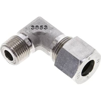 3/8'' NPT Buitendraad x 12S RVS Elbow 90deg Snijring 630 Bar DIN 2353 - FL2E-MC-ST-038N-12-S