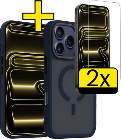 Hoesje - Met 2x Screenprotector - Geschikt voor Apple iPhone 17 Pro - Magsafe Compatible - Sterk & Shockproof - Back Cover - Shock Proof Case - Telefoon Hoes - Telefoonhoesjes - Donkerblauw