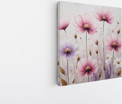 Saammp Canvas Schilderij - Roze Bloemen - Paars - Abstract - Natuur - 20x20 - Foto op canvas - Wanddecoratie - Muurdecoratie Woonkamer - Kantoor Decoratie