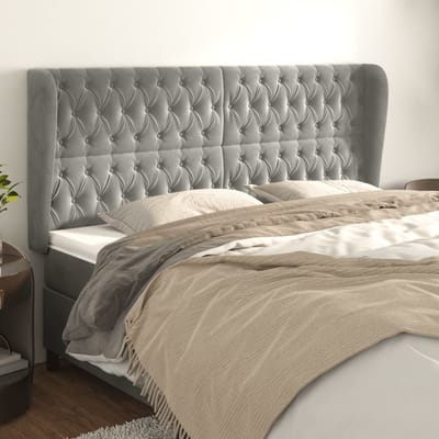 vidaXL - Hoofdbord - met - randen - 203x23x118/128 - cm - fluweel - lichtgrijs