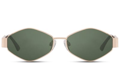 6743 Hexagon | Groene Lens | Goud Montuur | Hexagon / Geometrisch | Retro & Classic Bril | Festival & Rave Bril | Carnavalsbril | Ovale Zonnebril Dames & Heren | Trendy Party & Outdoor Bril | Inclusief Brillen Sleeve & Brillendoek