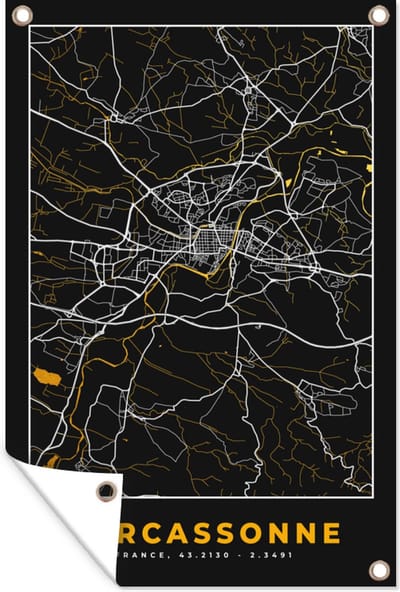 Muurdecoratie Stadskaart – Frankrijk – Kaart – Carcassonne – Plattegrond - 120x180 cm - Tuinposter - Tuindoek