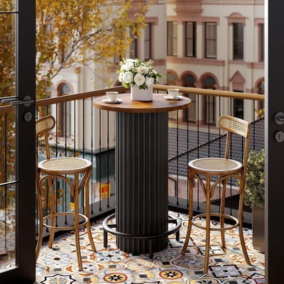 Tribesigns ronde Bartafel - houten bistrotafel met metalen poten - 60 x 60 x 100cm - Industriële Thuisbarunit voor eetkamer, café, woonkamer, appartement, balkon - Bruin/Zwart