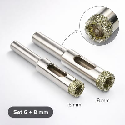 Tegelboor Diamant Set - 6 mm en 8 mm - voor Tegels, Glas en Porselein - Nat en Droog Boren - Schone Montagegaten in Tegels en Keramiek