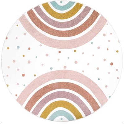 Kleurrijk Rond Tapijt voor Kinderkamer Regenboog Wasbaar Tapijt voor Speelkamer Kinderkleed Antislip Slaapkamer Tapijt voor Tipi Prinsessenkasteel 80X80CM