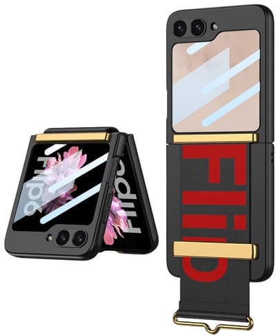 Lunso Geschikt voor Samsung Galaxy Z Flip 7 FE / Z Flip6 backcover hoesje met Polsband - Zwart