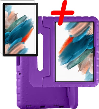 Hoesje Geschikt voor Samsung Galaxy Tab A8 - Met Screenprotector - Kinderhoes Shockproof Bumper - Kidsproof Case - Tablet Hoes - Kinder Hoes Cover - Paars