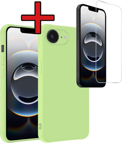 Hoesje - Met Screenprotector - Geschikt voor Apple iPhone 16e / 17e - Sterk & Shockproof - Telefoon Hoes - Back Cover - Siliconen Case - Telefoonhoes - Groen