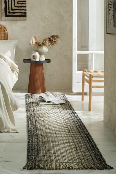Flycarpets Loper Jute Ombre Modern Laagpolig - Wol Mix - Handgeweven Vloerkleed - Grijs - 60x230 cm