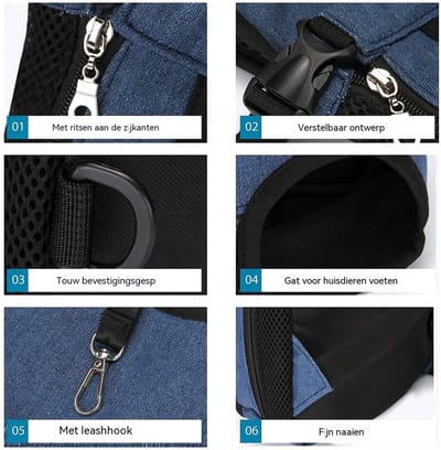 carmdering - Draagtas Voor Honden - Huisdier Rugzak - Draagzak - Snelle Ontgrendeling - Ademend Mesh - Canvas En Mesh - Verstelbare Riemen - Ergonomisch Design - 1 Stuk
