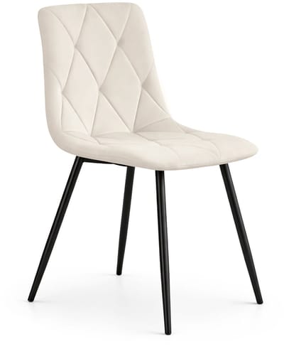 Eetkamerstoel MILO / Gestoffeerde Stoelen / Fluwelen Stoelen en Metalen Poten / Beige met zwarte benen