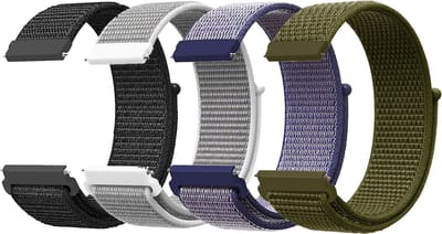 YONO Nylon Bandjes Set 20mm - Horlogebandjes geschikt voor Samsung Galaxy Watch 7/6/5 / Pro / 4 / 3 / Active 2 - Garmin Vivoactive 6/5 - Polar Ignite / Unite – Huawei - 4 Pack
