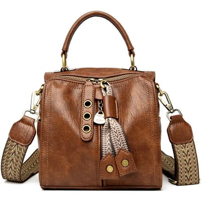 Schouderriem Eénschouder Diagonale Tas Vorm Echt Leer Kleine Doos Emmer Tas Retro Leer Dames Tas brown