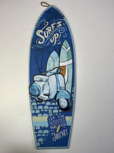 Houten surfplank wandbord surf’s up Vespa look groot