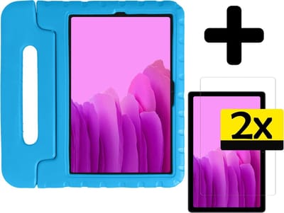 Hoes - Geschikt voor Samsung Galaxy Tab A7 (2020) - Met 2x Screenprotector - Kinderhoes Shockproof Bumper - Kidsproof Case - Tablet Hoesje - Kinder Cover - Blauw