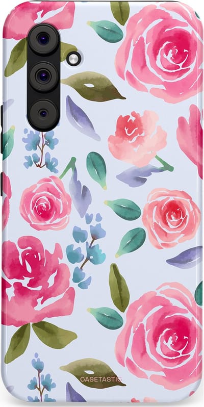 Casetastic hoesje geschikt voor Samsung Galaxy A54 (2023) 5G - Dubbellaagse bescherming - Aquarel Bloemendroom - Fashion Case - Lichtblauw Lichtroze