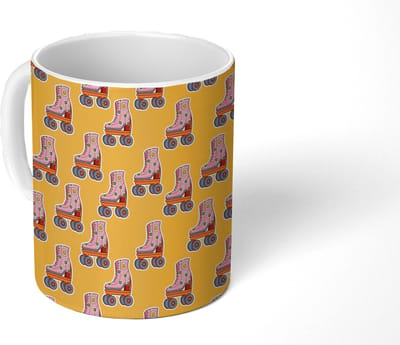 Mok - Koffiemok - Retro - Disco - Rolschaatsen - Geel - Roze - Mokken - 350 ML - Beker - Koffiemokken - Theemok