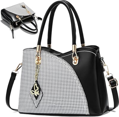 Wishdor Handtas Dames / Schoudertas - Vegan Leer - Crossbody Tas met 7 Vakken - Zwart Geruit