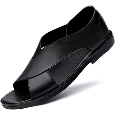 Echt Leer Heren Sandalen Plat Open Teen Romeinse Stijl Heren Sandalias Zomer Ademend Strand Gladiator Sandalen voor Mannen 45 black