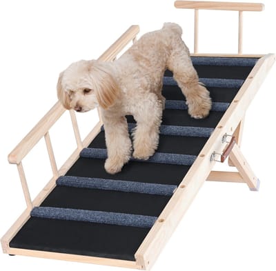 Collox Hondenloopplank - Hondenladder - Vouwladder voor honden - Kilmtrap - Antislip - In hoogte verstelbaar - 100 x 39,9 x 4,6 cm - Hout