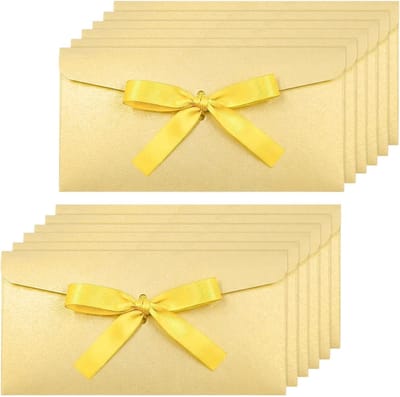 Lichtgele geld cadeau enveloppen, 12 stuks kraftpapier met lint, uitnodigingen voor verjaardagen, bruiloften en feesten, 22x11cm, luxe en stijlvolle presentatie