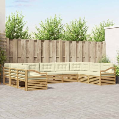 vidaXL - Buiten - bank - set - 9 - st - Wit - en - crèmekleurig - Massief - Acacia - Hout
