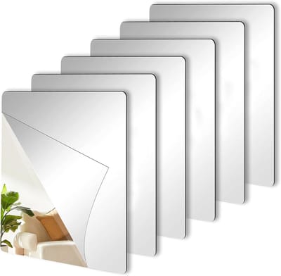 Set van 6 Zelfklevende Spiegeltegels van Acryl, Flexibele Rectangulaire Spiegels voor Badkamer, Woonkamer en Slaapkamer Decoratie