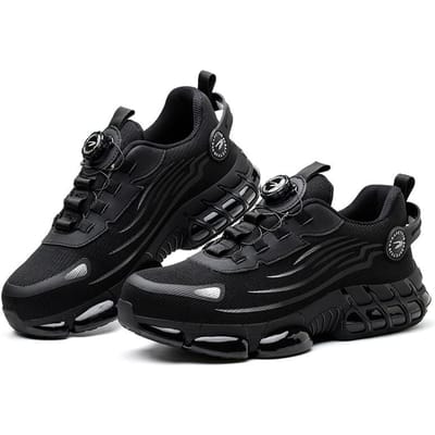 Veiligheidsschoenen voor heren met roterende gesp, sneakers, beschermende schoenen, lichtgewicht, lekbestendige, anti-knal stalen neus, herenlaarzen 42 black