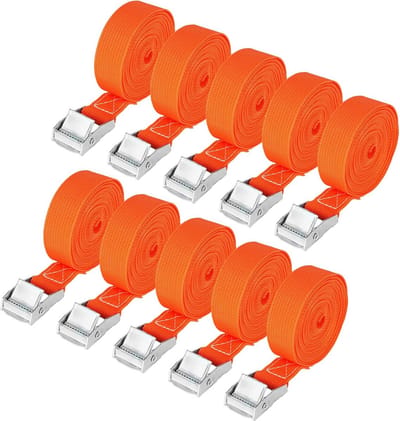 Spanbanden set van 10, 25mm x 4m, met clips voor fietsen en motoren, draagvermogen tot 250kg, oranje